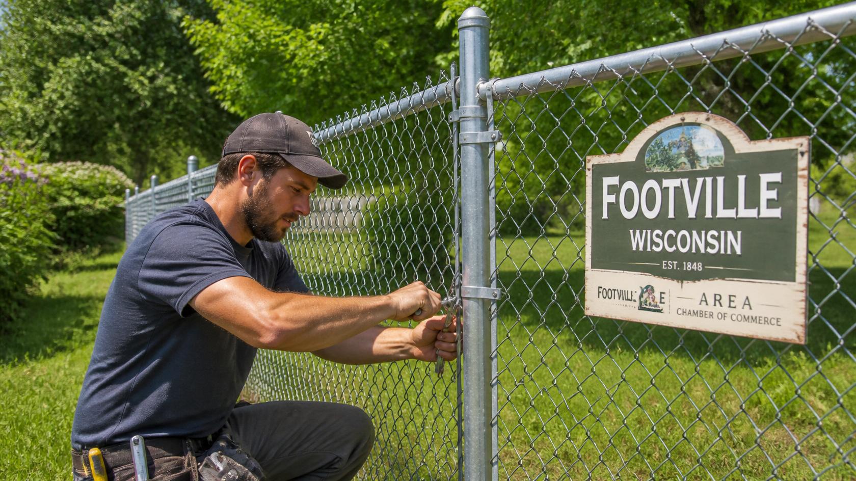 Chain link fence repair restoring security on a property in Footville WI.
