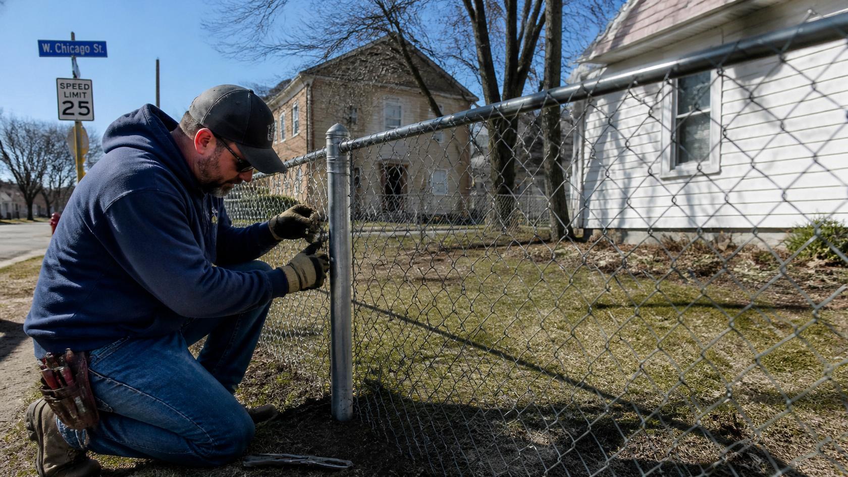 Chain link fence repair addressing common wear and damage in Genoa IL.