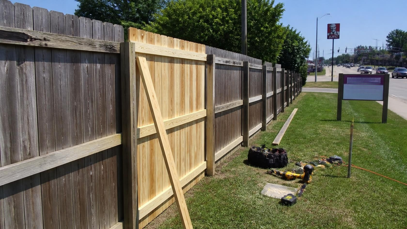 Commercial fence repair in Delavan, WI focused on damaged gates, fence sections, and perimeter security.