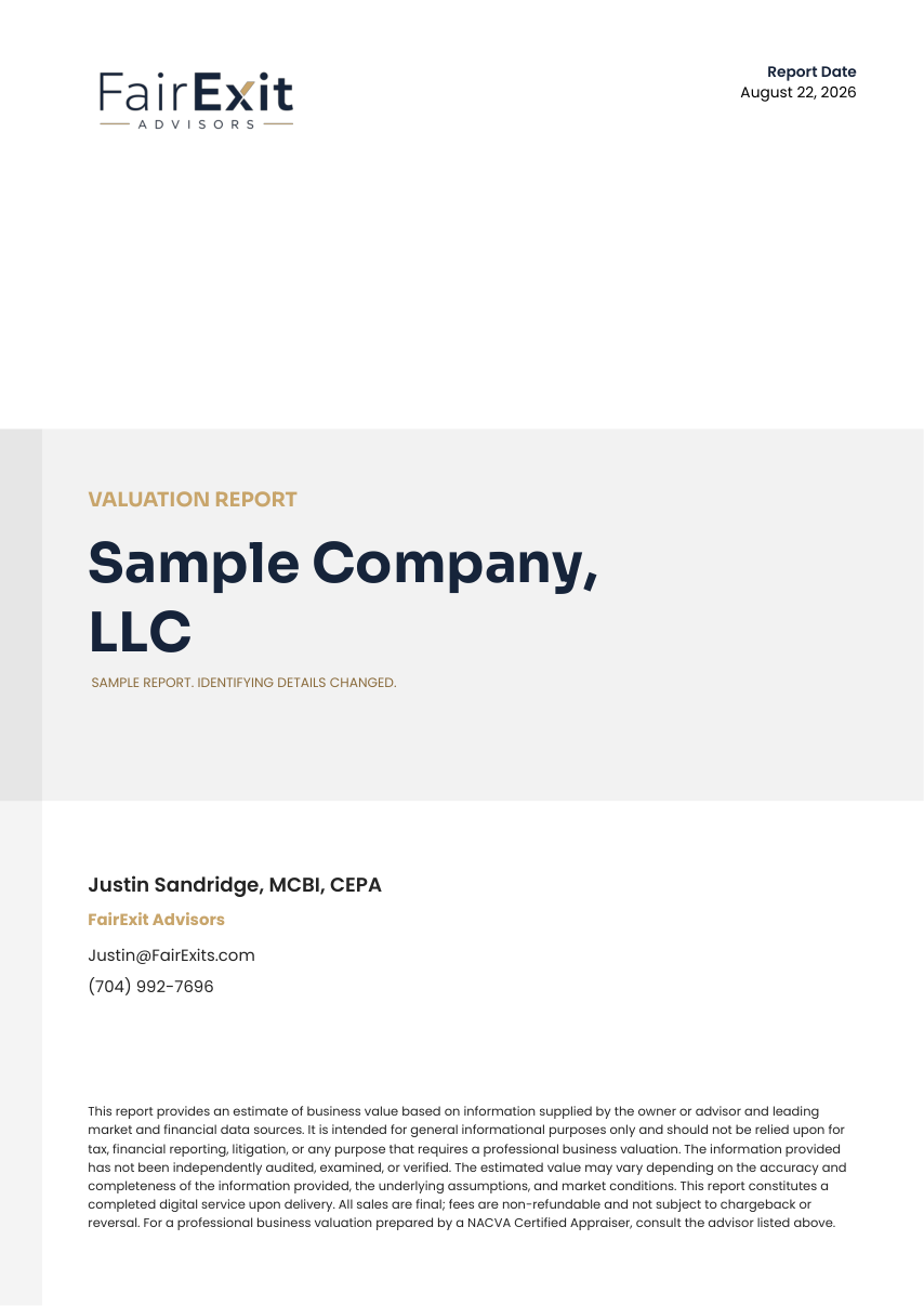 Sample Express Valuation Report cover