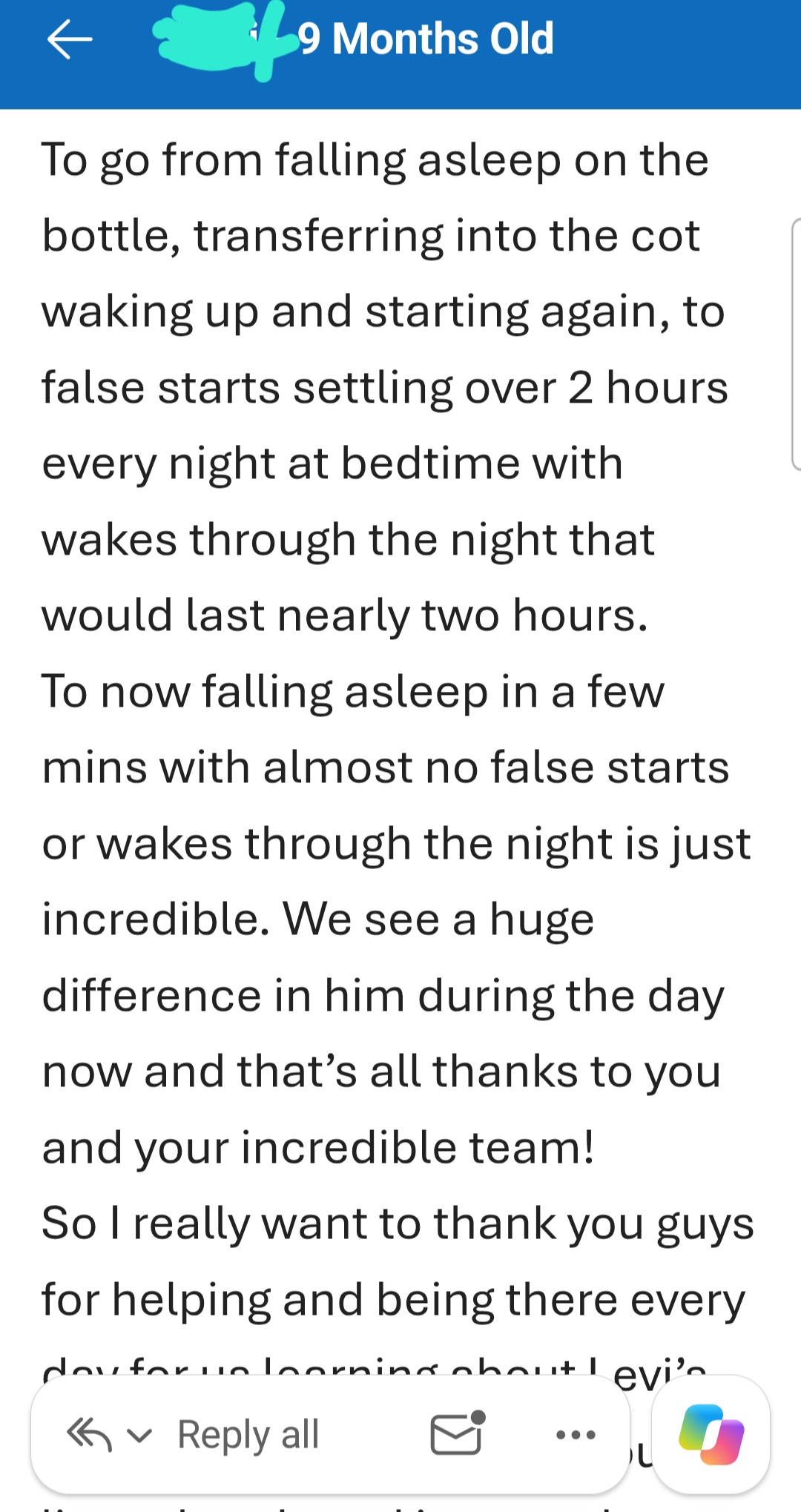 Real message from a mum after working with Beck (27)