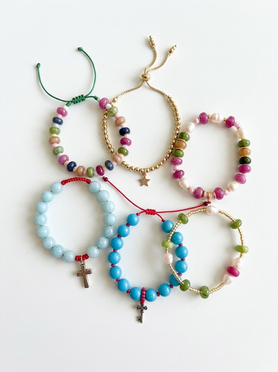 Colorful Toumain beaded bracelets styled together