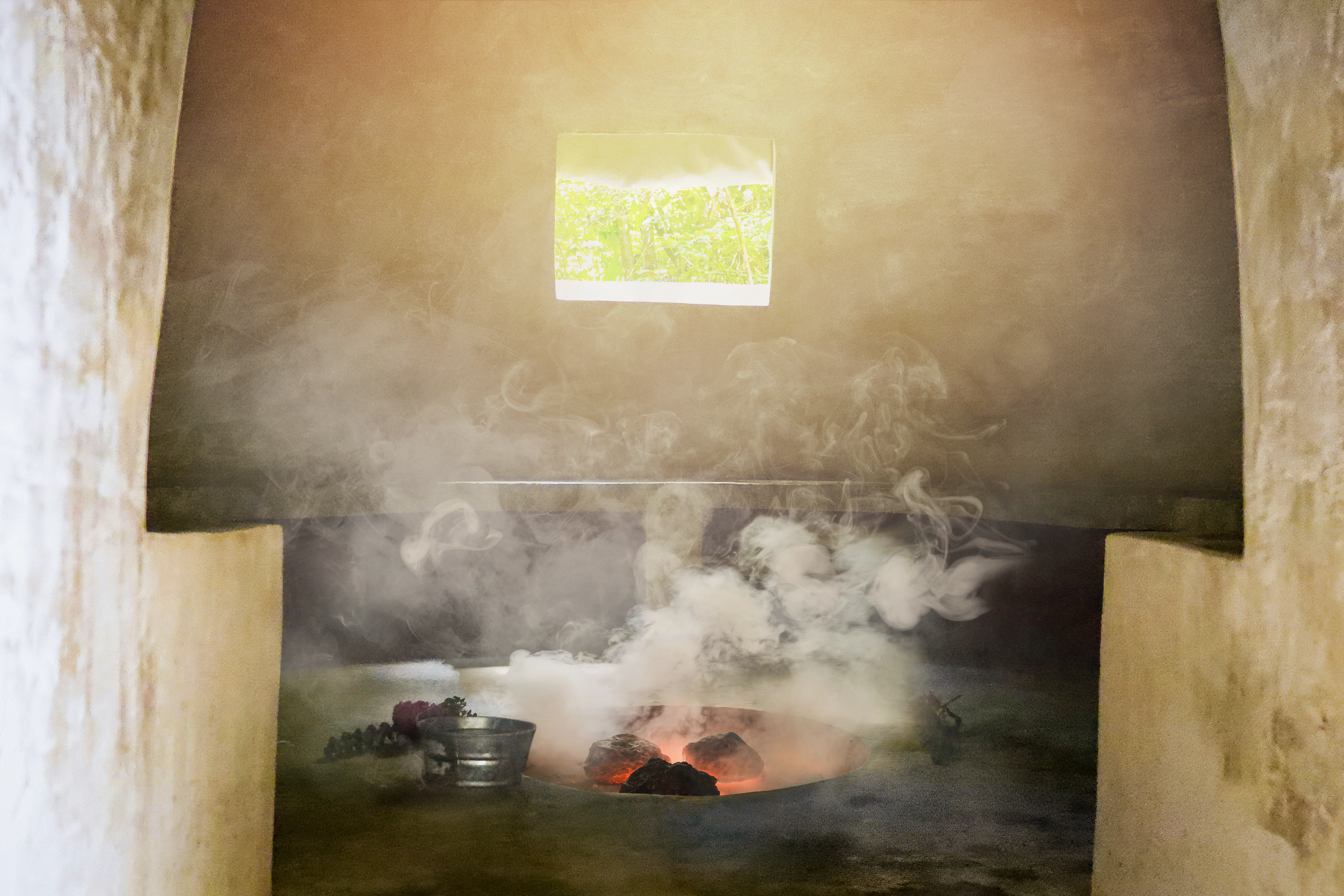 Steam and stones inside the temazcal