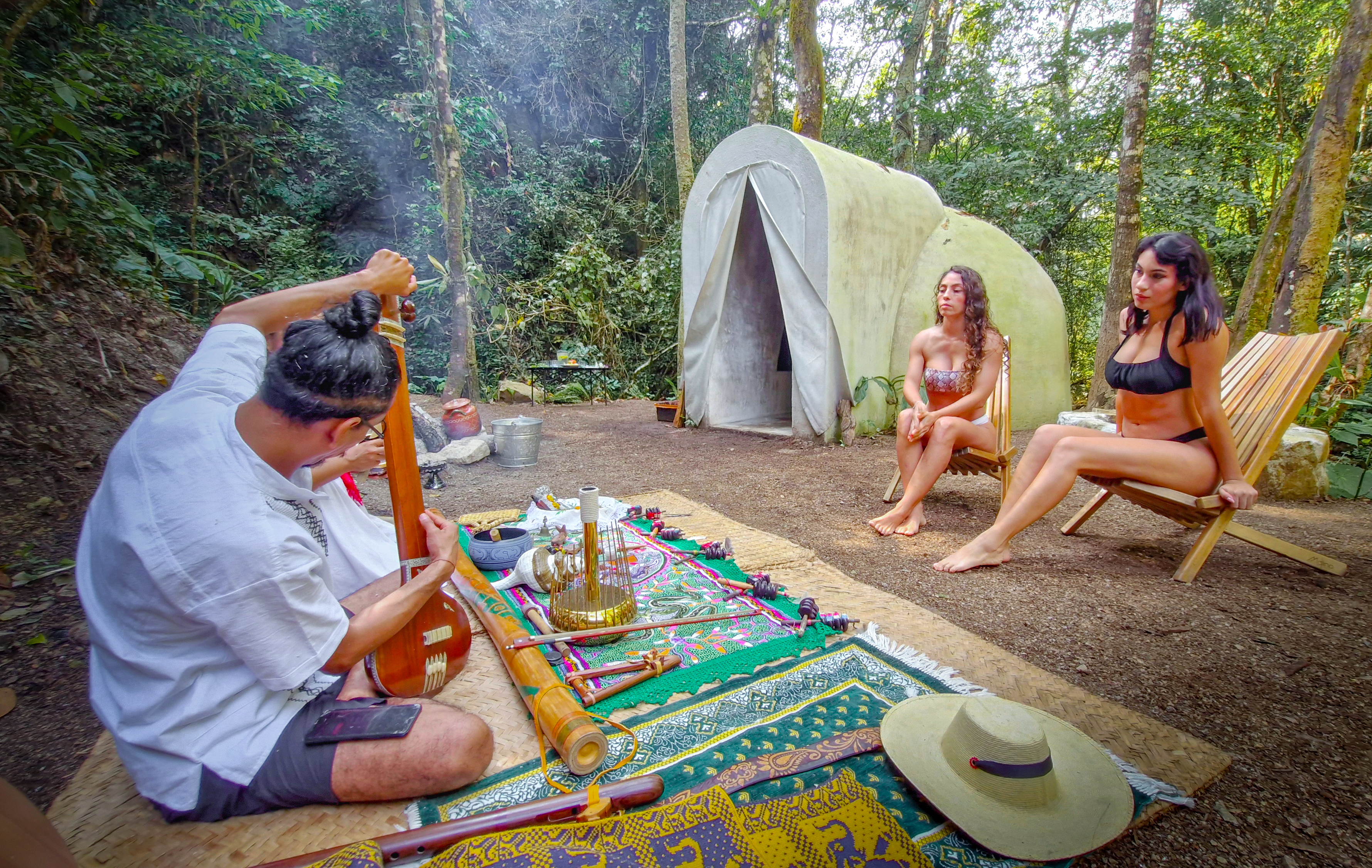 Sound healing gathering beside the temazcal