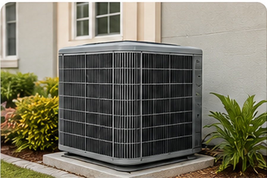Outdoor air-conditioning unit beside a South Florida home during a pre-listing inspection