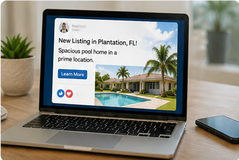 Online marketing post promoting a Plantation, Florida home to local and out-of-state buyers.