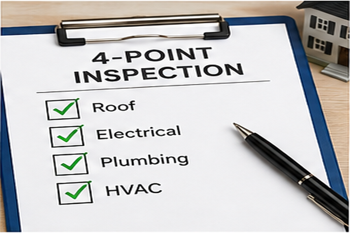 Four-point home inspection checklist covering the roof, electrical, plumbing and HVAC systems for Florida home insurance.