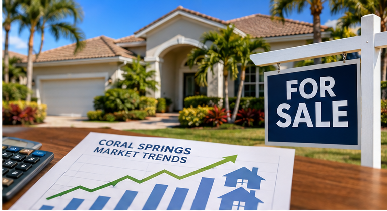 Coral Springs Florida home for sale with a real estate market trends chart showing current housing activity.