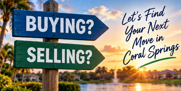 Aerial view of Coral Springs Florida neighborhoods showing homes, lakes, new listings, recent sales, and market activity.