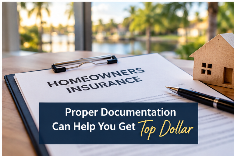 Homeowners insurance documents representing the importance of property condition and insurance readiness when selling a Broward County home.
