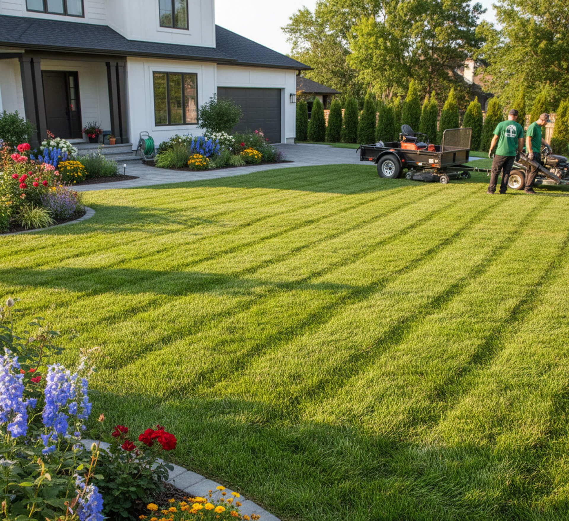 Freshly mowed, lush green lawn at a Seattle home