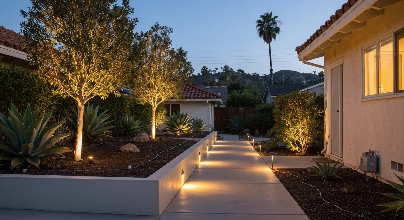 Outdoor LED landscape lighting on patio