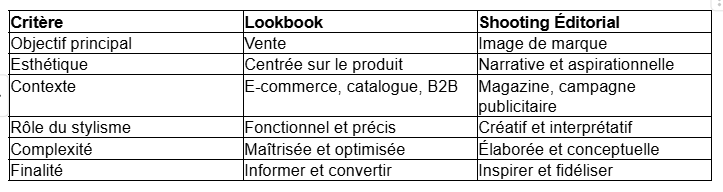 Synthèse stratégique : lookbook vs shooting éditorial