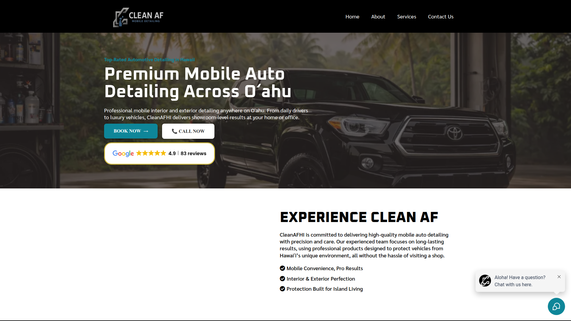 Clean AF Mobile Detailing website designed by Elevate808