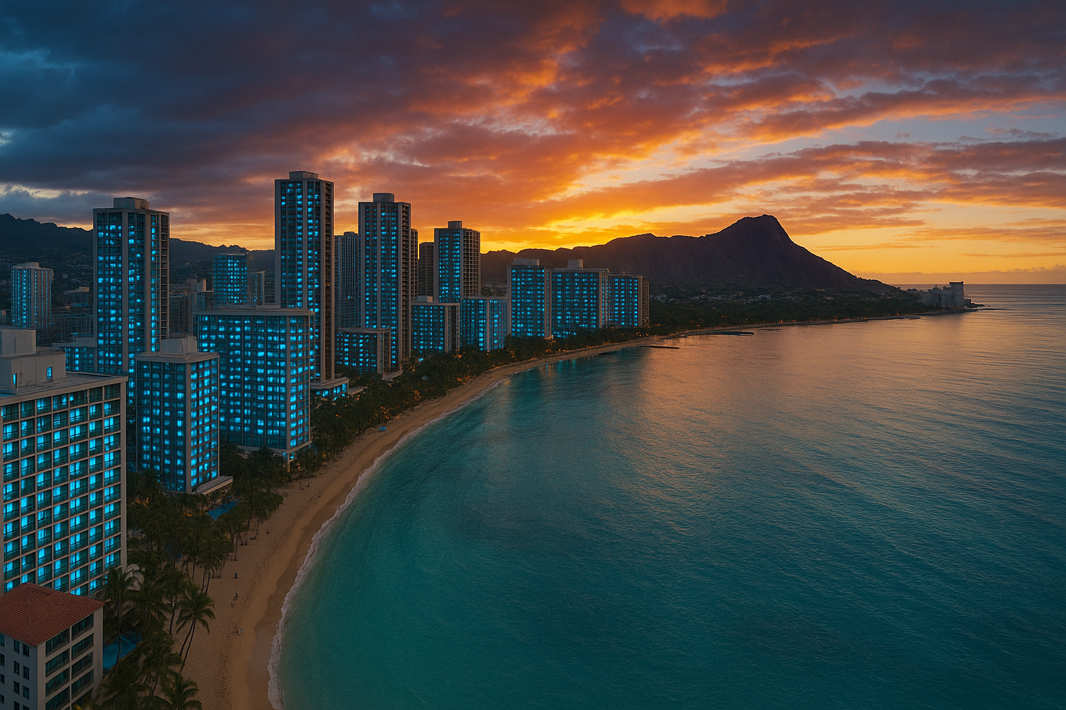 Waikīkī at sunset
