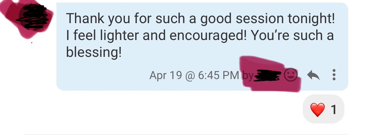 Screenshot of a client's testimonial message shared after starting her protocol.
