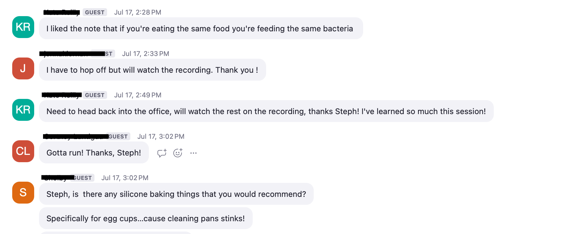 Screenshot of a client's testimonial message about her time in the program.