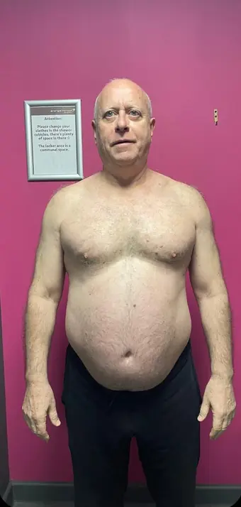 Ed's before photo - start of their 12-week body transformation with SYP Fitness, personal trainer in Archway