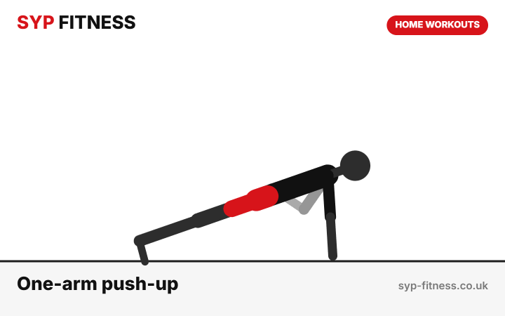 One-arm push-up (incline first) demonstration - Level 10 bodyweight home workout, SYP Fitness personal trainer Archway