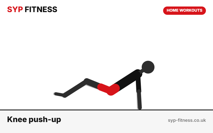 Knee push-up, then 3 slow full push-up lowers demonstration - Level 4 bodyweight home workout, SYP Fitness personal trainer Archway