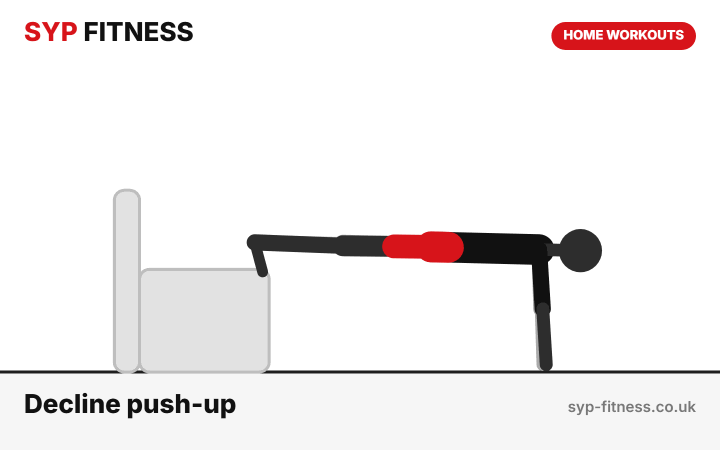 Decline push-up (feet on sofa) demonstration - Level 7 bodyweight home workout, SYP Fitness personal trainer Archway