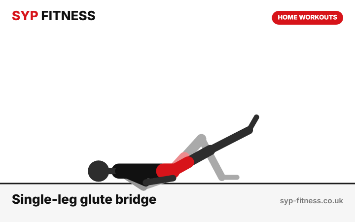 Single-leg glute bridge demonstration - Level 4 bodyweight home workout, SYP Fitness personal trainer Archway