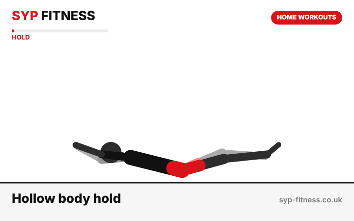 Hollow body hold demonstration - Level 7 bodyweight home workout, SYP Fitness personal trainer Archway