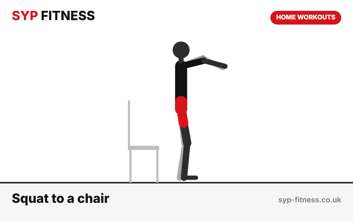 Squat to a chair demonstration - Level 2 bodyweight home workout, SYP Fitness personal trainer Archway