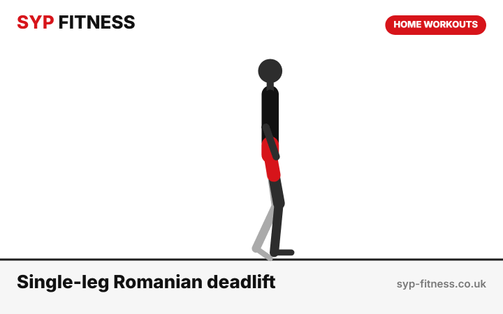 Single-leg Romanian deadlift (bodyweight) demonstration - Level 5 bodyweight home workout, SYP Fitness personal trainer Archway