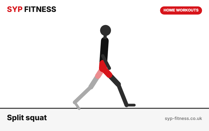 Split squat demonstration - Level 5 bodyweight home workout, SYP Fitness personal trainer Archway