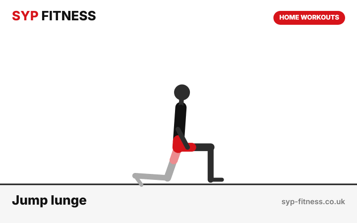 Jump lunge demonstration - Level 8 bodyweight home workout, SYP Fitness personal trainer Archway