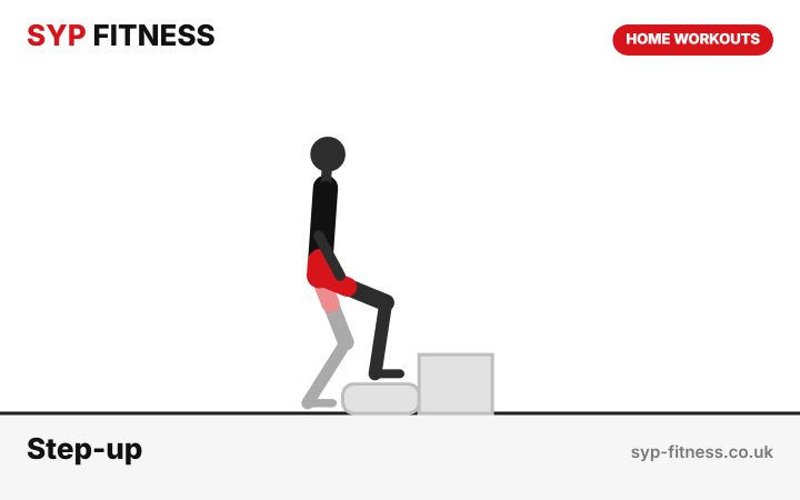 Step-up on the bottom stair demonstration - Level 2 bodyweight home workout, SYP Fitness personal trainer Archway