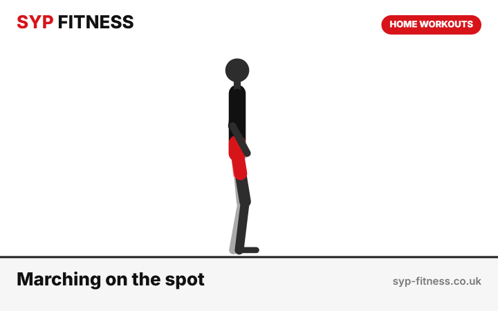 Marching on the spot demonstration - Level 1 bodyweight home workout, SYP Fitness personal trainer Archway