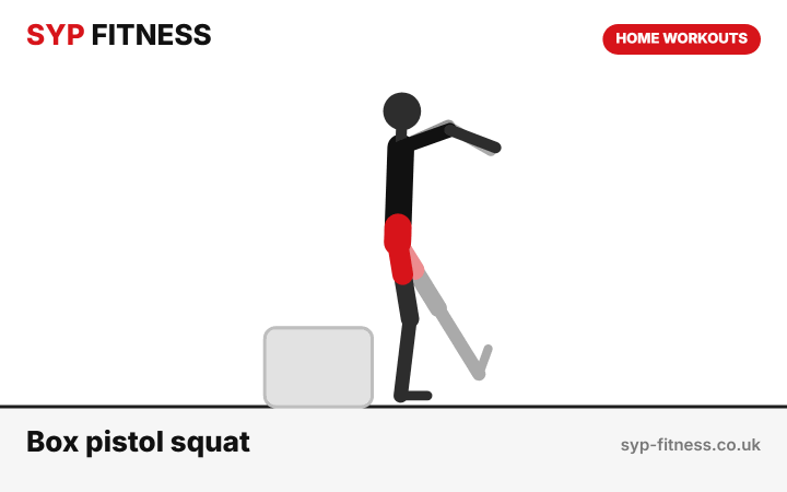 Box pistol squat (to the sofa) demonstration - Level 9 bodyweight home workout, SYP Fitness personal trainer Archway