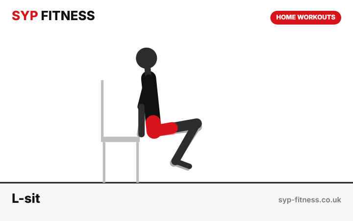 L-sit between two sturdy chairs demonstration - Level 10 bodyweight home workout, SYP Fitness personal trainer Archway