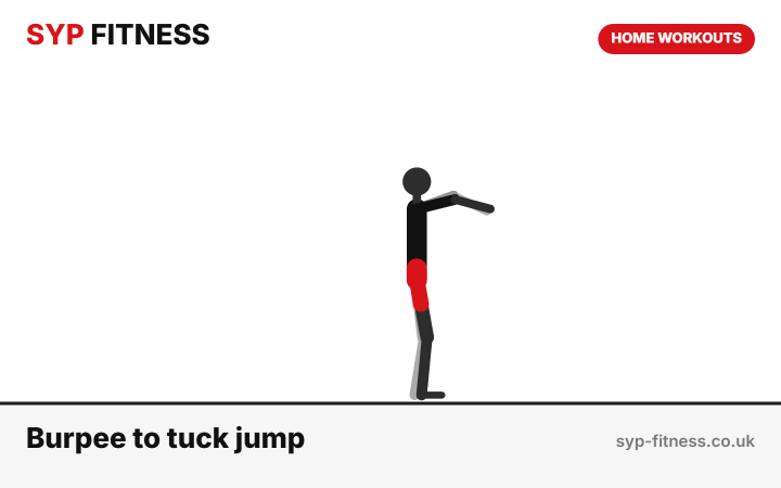Burpee to tuck jump demonstration - Level 10 bodyweight home workout, SYP Fitness personal trainer Archway
