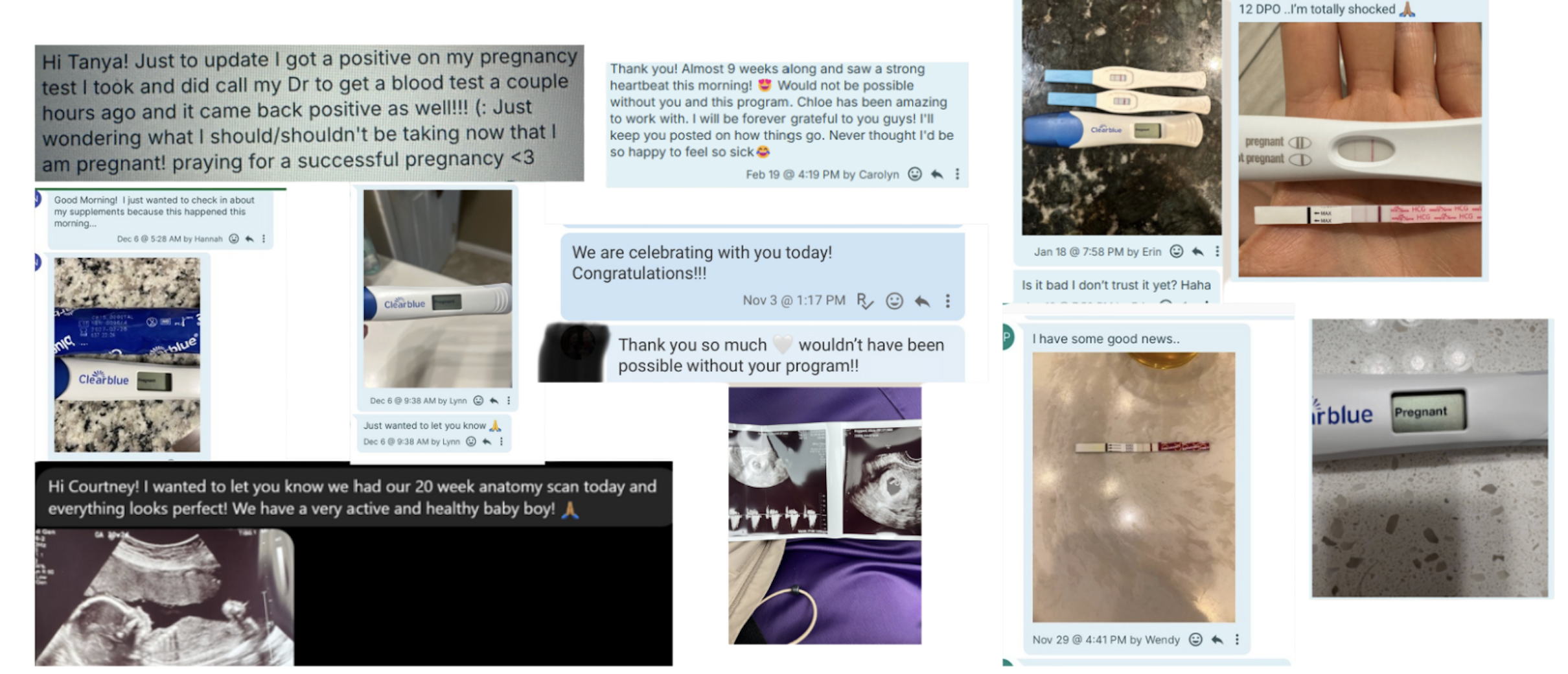 Messages from clients sharing positive pregnancy news