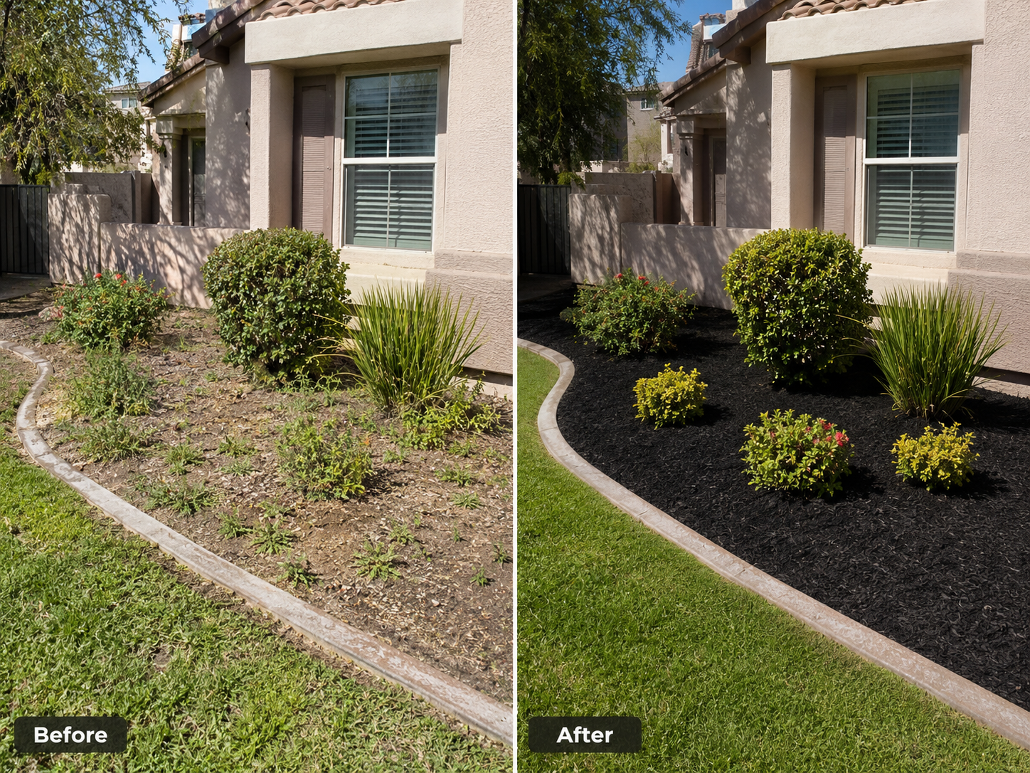 Before and after mulch installation