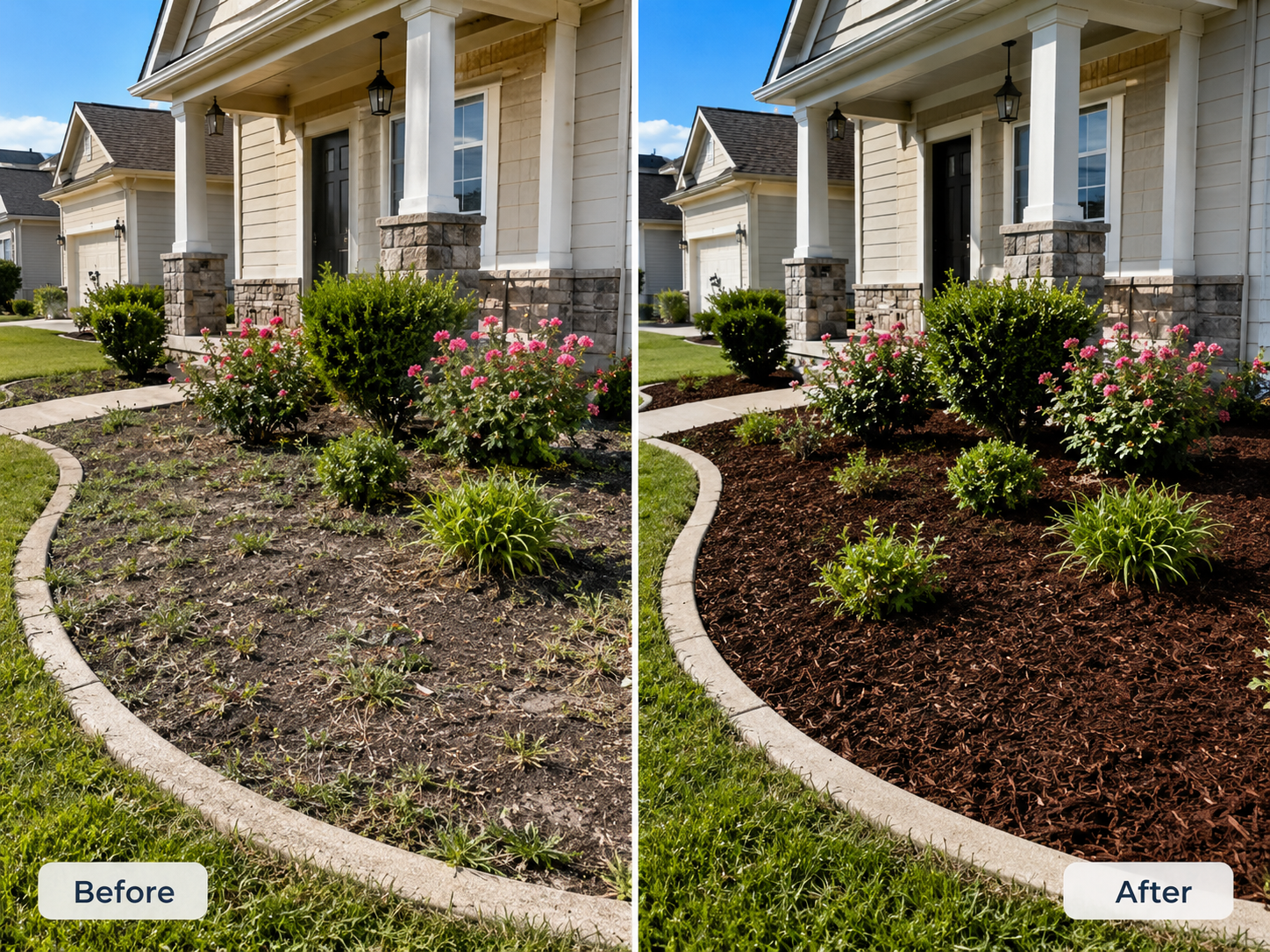 Before and after mulch installation