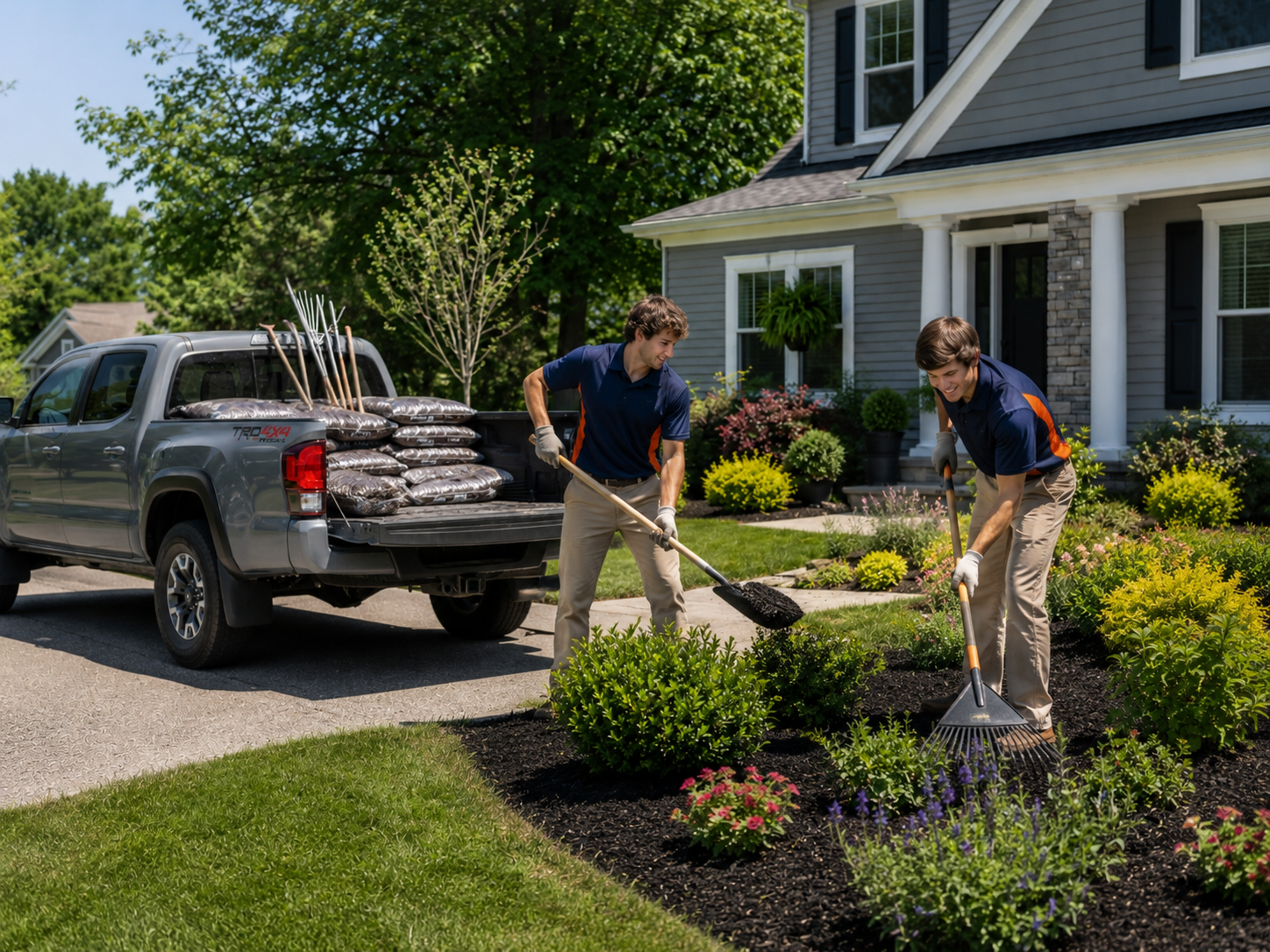Summer Break Bros mulch delivery and installation
