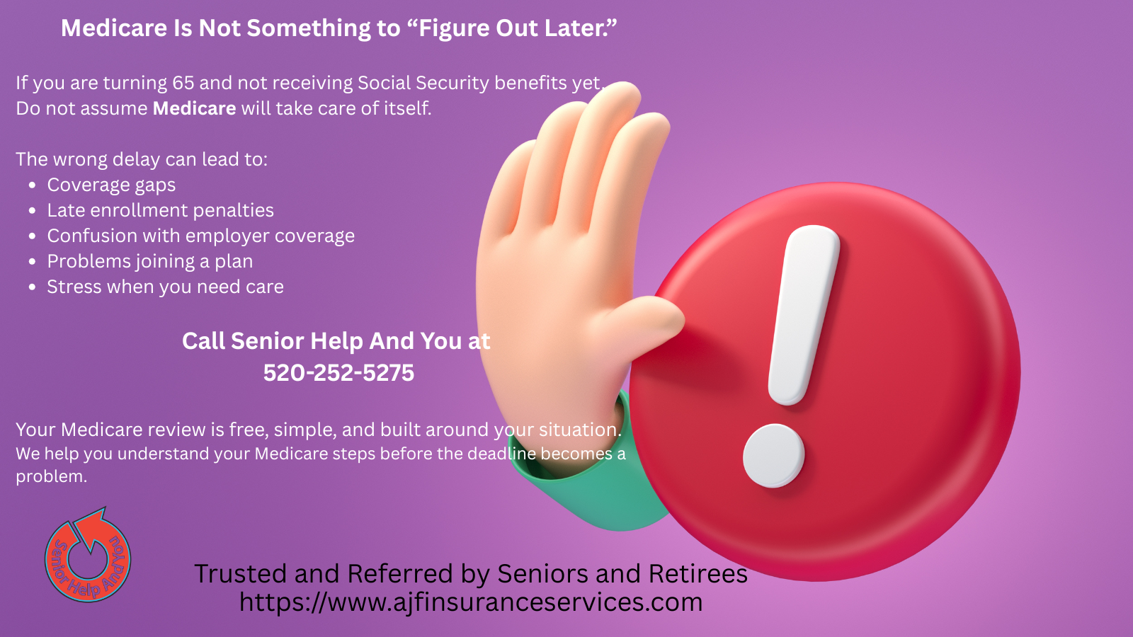Medicare deadline warning for seniors turning 65 without Social Security benefits, showing risks of delayed Medicare enrollment.