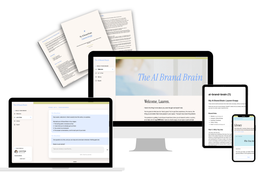 The AI Brand Brain on a laptop, desktop, tablet and phone
