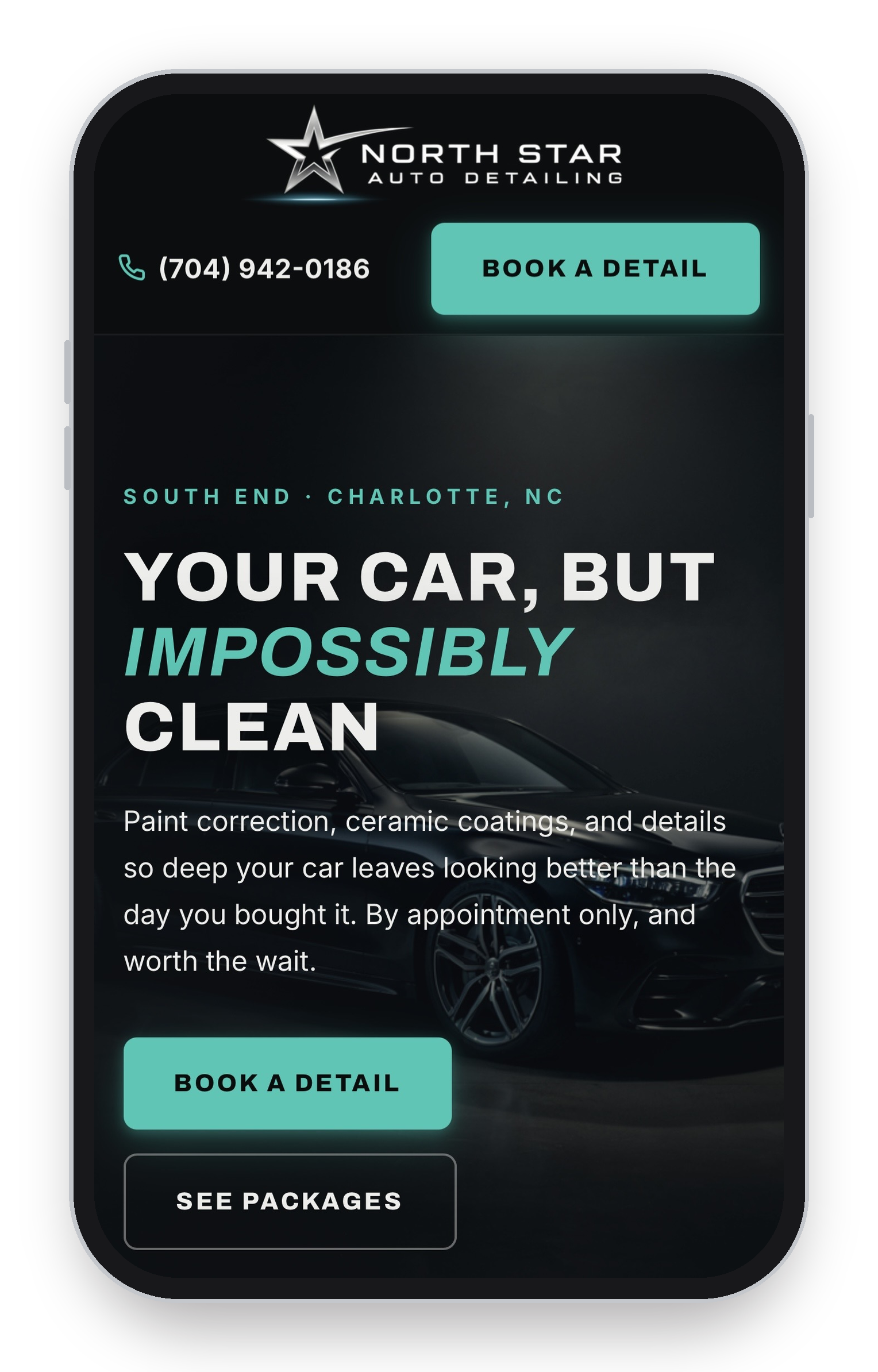 Auto detailing website template, mobile view