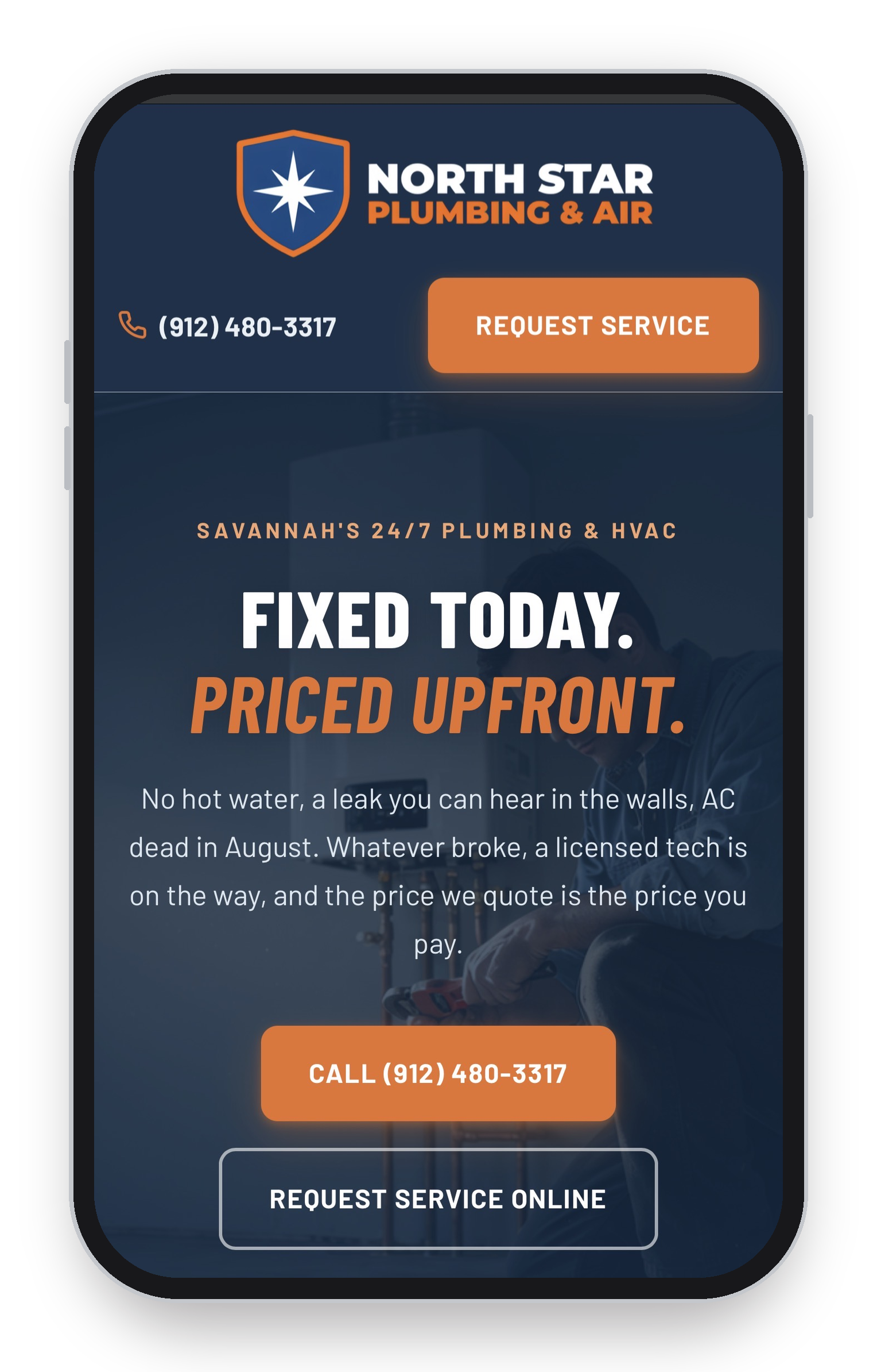 Plumbing website template, mobile view