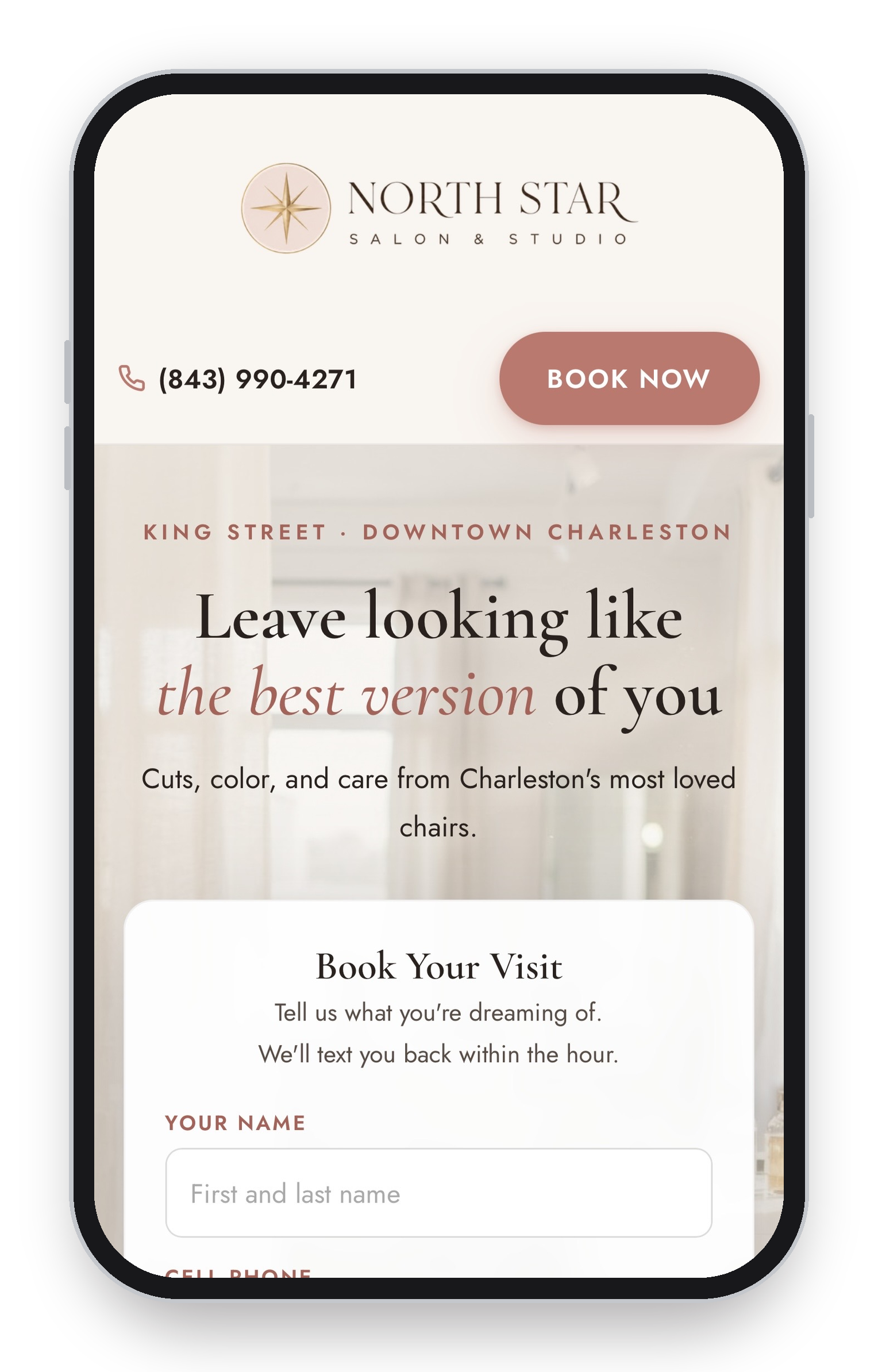 Salon website template, mobile view