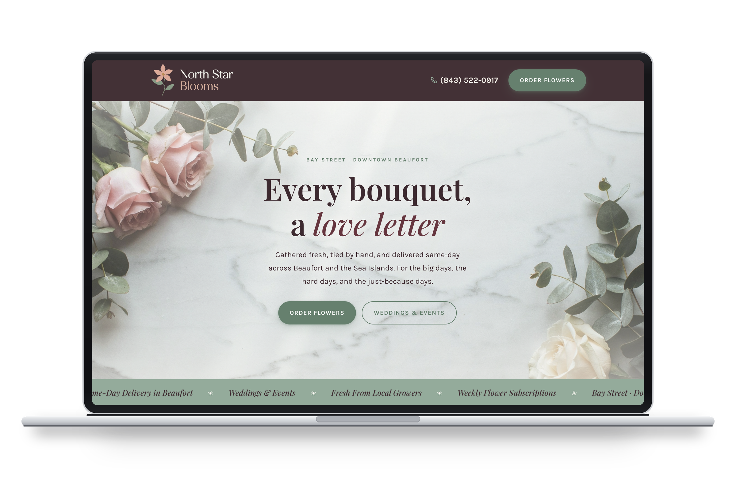 Florist template example on a laptop
