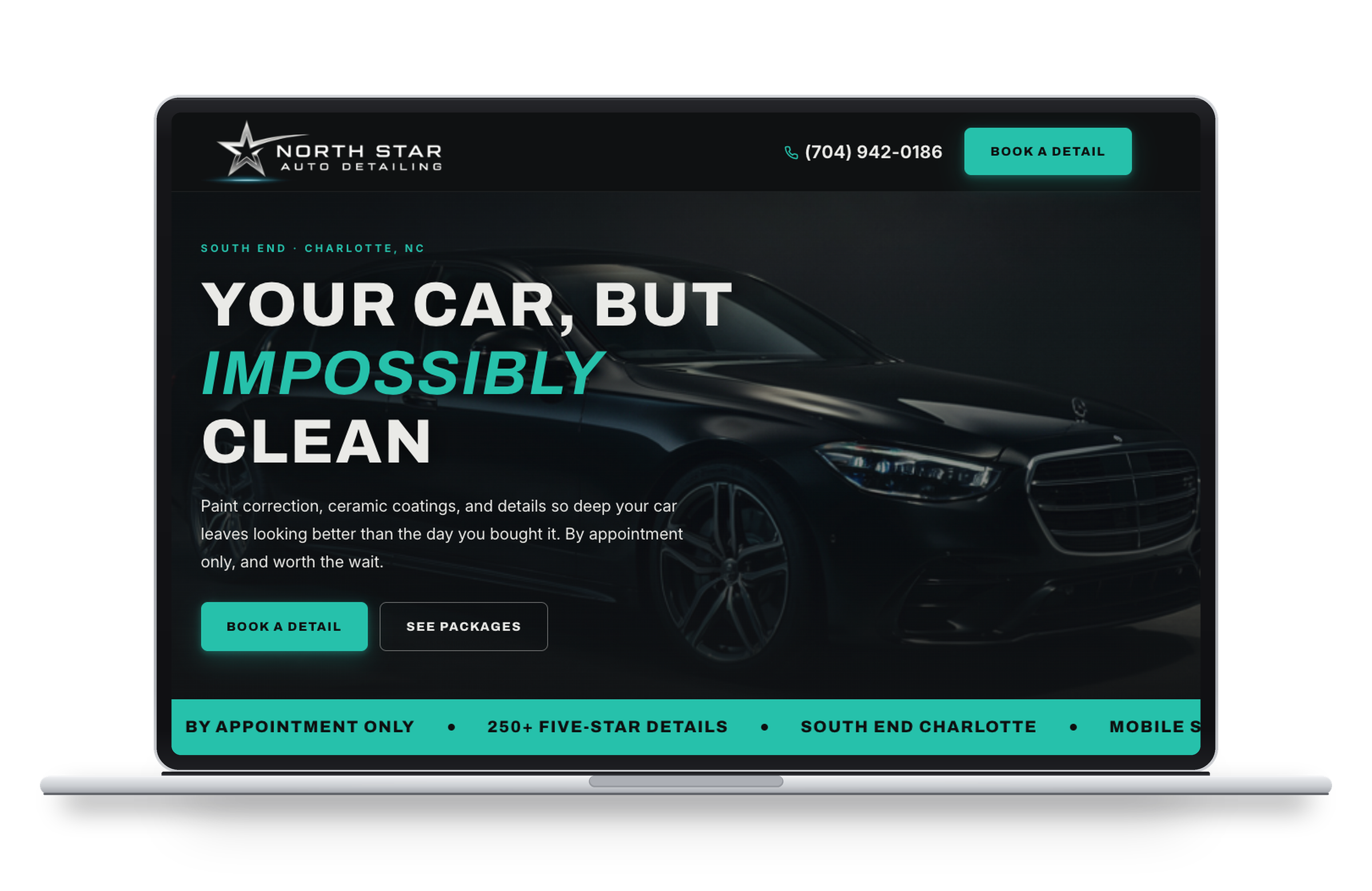 Auto detailing template example on a laptop