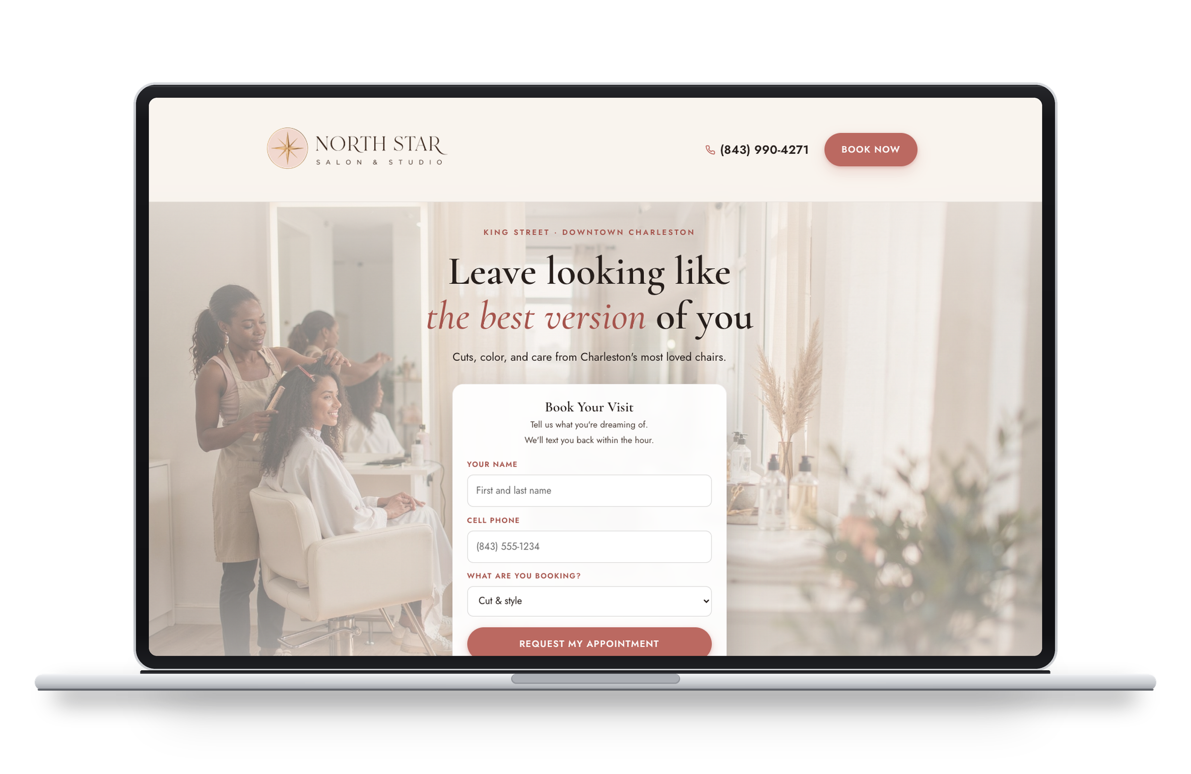 Salon template example on a laptop