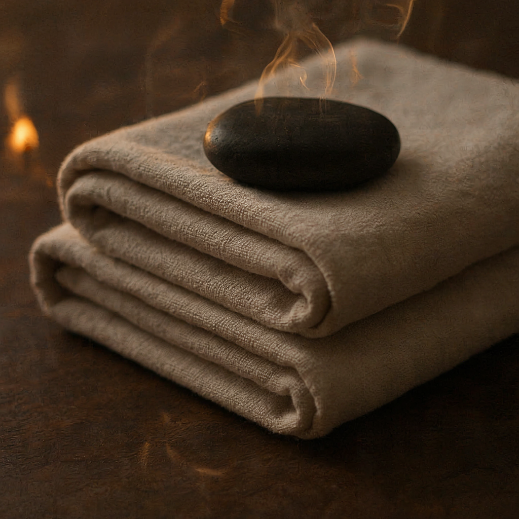 Hot stones and warm golden oil by candlelight