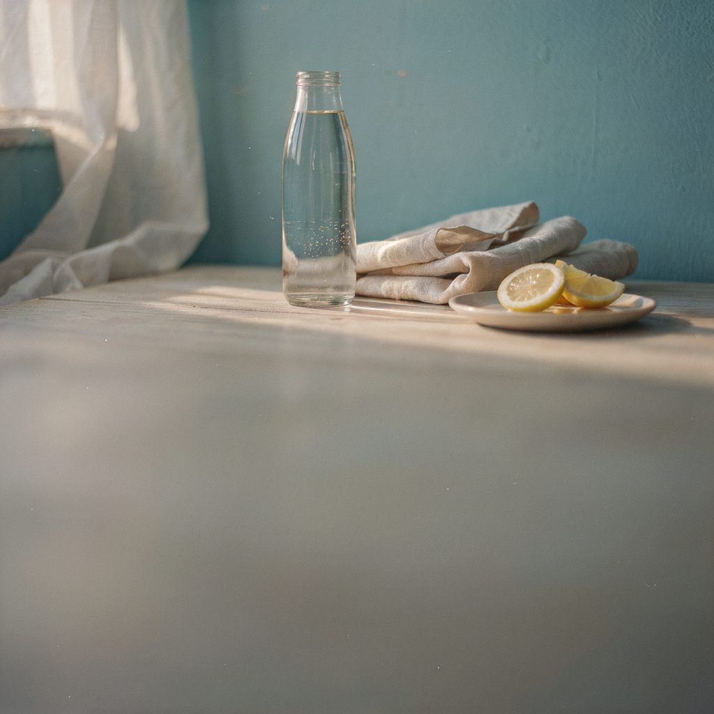 Fresh start: water, linen, and lemon in morning light